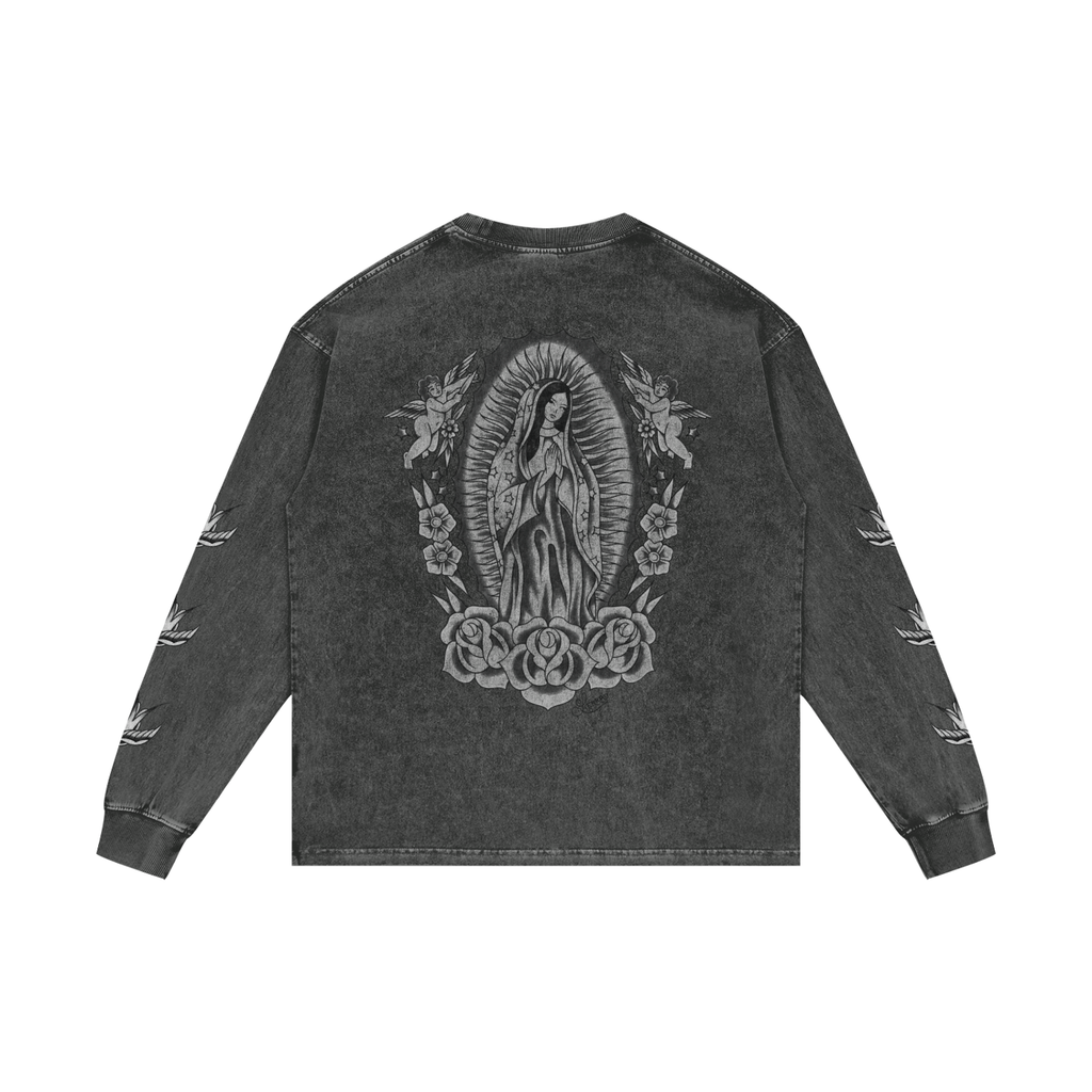 Acid Wash Oversize Long Sleeve Mother Mary